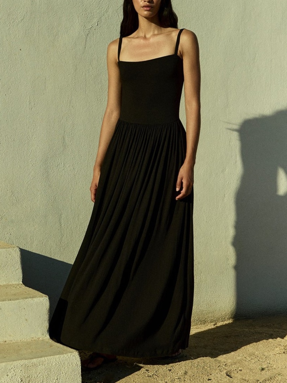 Classic Black Maxi Dress with Spaghetti Straps